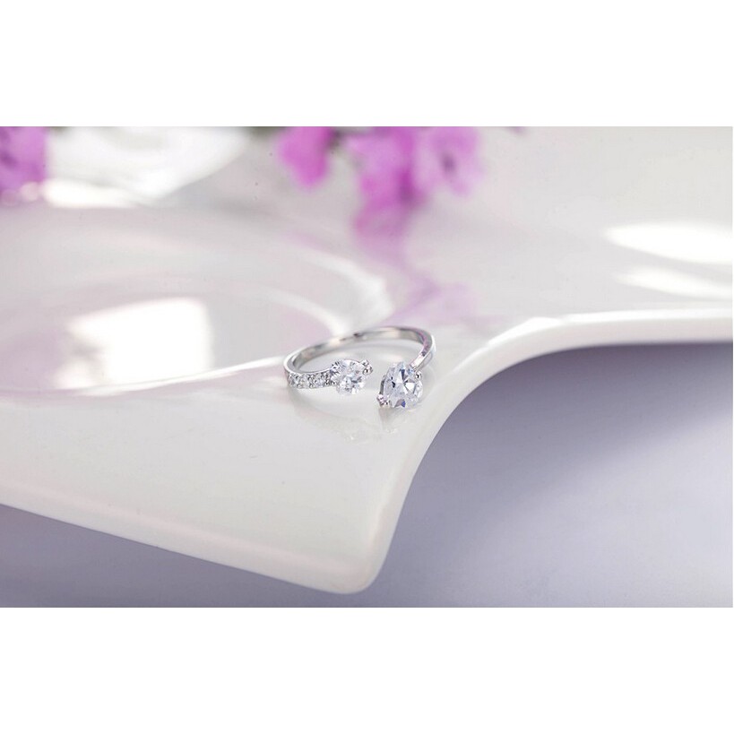 Cincin Silver 2 Batu Berlian Love Size 5 - 8 (Perhiasan Wanita) BR110