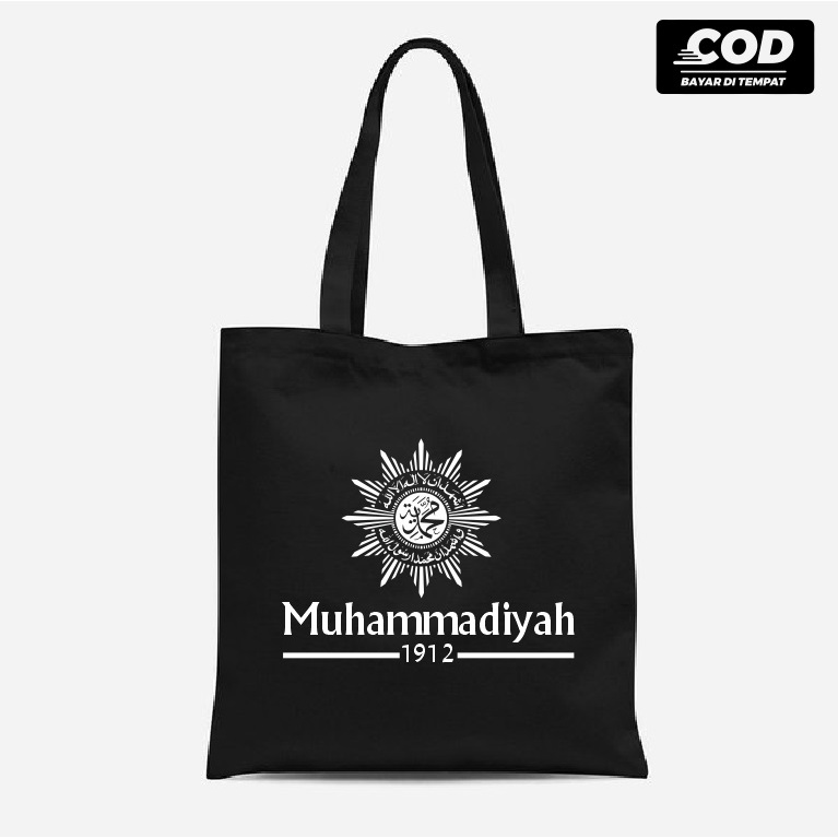Tas Bahu ToteBag Logo Muhammadiyah 1912 / Muslim Bahan Drill Premium Resleting Tali Kain 30 x 40 cm
