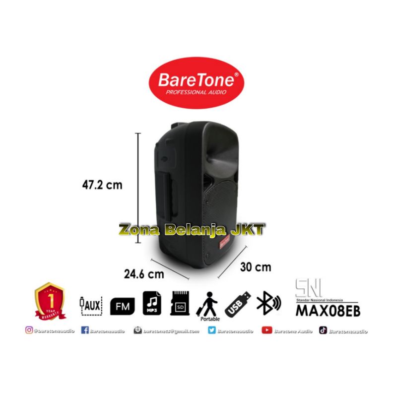 SPEAKER PORTABLE AKTIF WIRELESS MEETING BARETONE 8 INCH MAX 8EB BLUETOOTH ORIGINAL