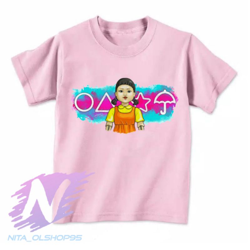 baju kaos anak squid game karakter boneka squid game