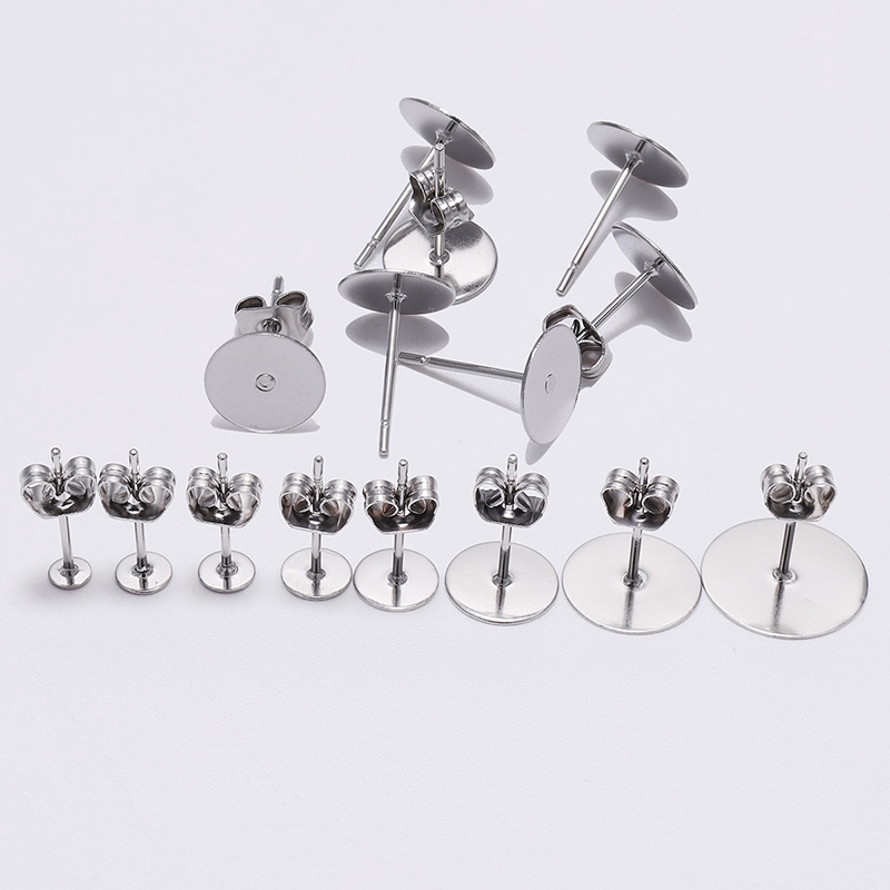 100pcs/lot Sliver Stainless Steel Blank Post Earring Studs Base Pins With Earring Plug Findings Ear Back For DIY Jewelry Making