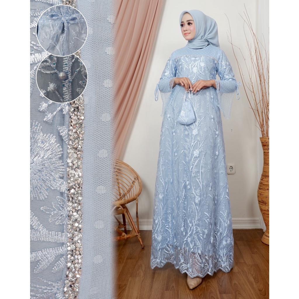 Permata Olshop / Gamis Brokat Modern Amanda NK / Kebaya Modern Seragam Nikahan / Baju Kondangan Mewah