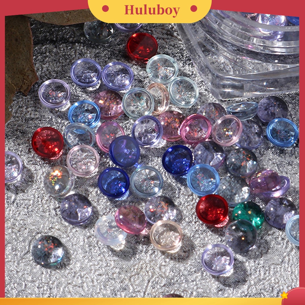 Huluboy Huluboy♡ 100pcs / Kotak Berlian Imitasi Resin Bulat AB Flat Back Warna-Warni Untuk Dekorasi Nail Art / Manicure