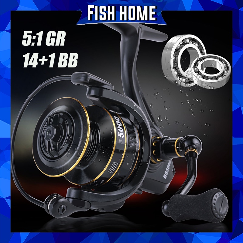 Spinning Fishing Reel Max Drag Full Metal Spool Spinning Reel 14+1 Ball Bearings 5.0: 1 Rasio Roda Gigi Kanan Kiri Pegangan Inter-changeable Air Asin Gulungan Memancing Air Tawar Gear Tackle Luar Ruangan