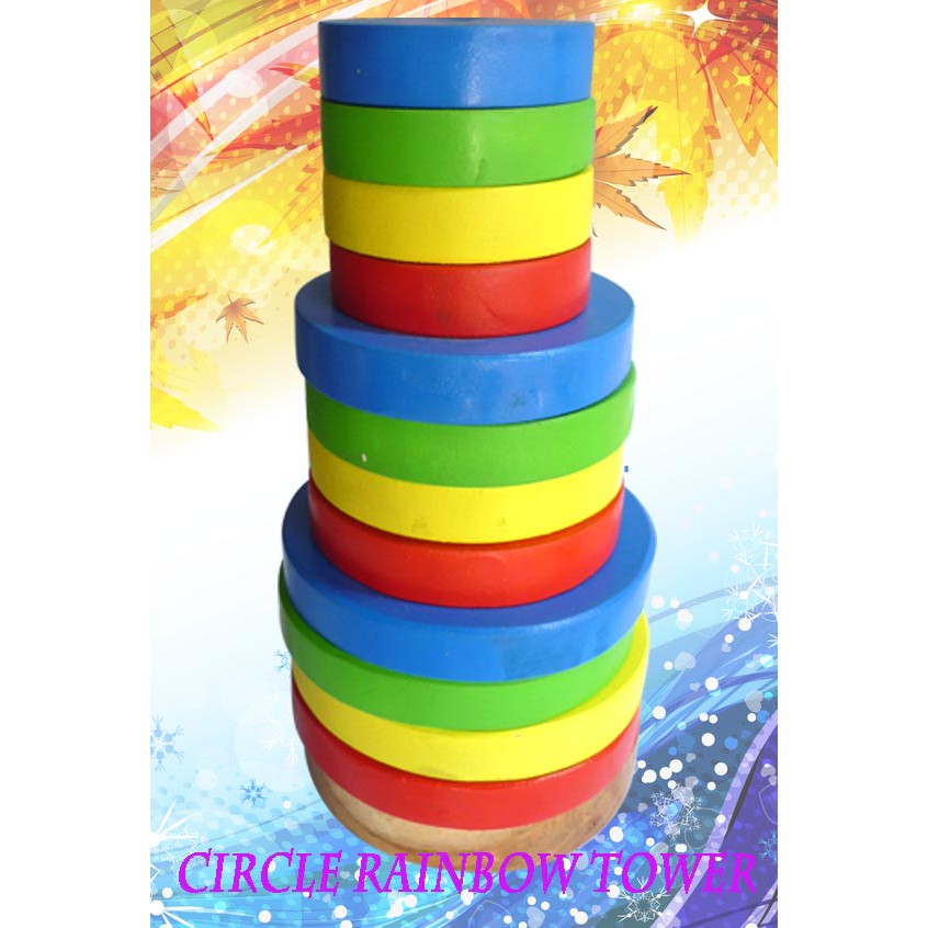 MAINAN EDUKATIF / EDUKASI ANAK PUZZLE BALOK KAYU MENARA PELANGI BULAT BY AGEN MAINAN - AM 0722