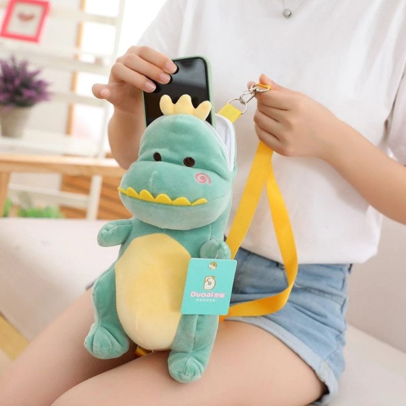 Tas Selempang Dino Tas Bahu Wanita Boneka Dinosaurus Kartun Bahan Bag Dino Kecil Imut Lucu dan Lembut