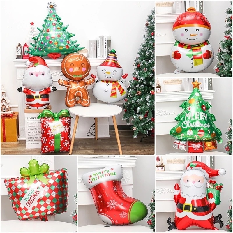 Balon Foil Desain Kartun Santa Claus Snowman Elk Ukuran Besar Untuk Dekorasi Natal