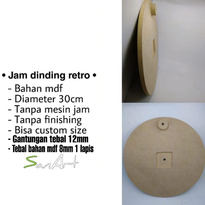 BAHAN JAM DINDING KAYU MDF GANTUNGAN BULAT 1LAPIS REALPIC DM 30CM/SCANDINAVIAN / JAM KAYU