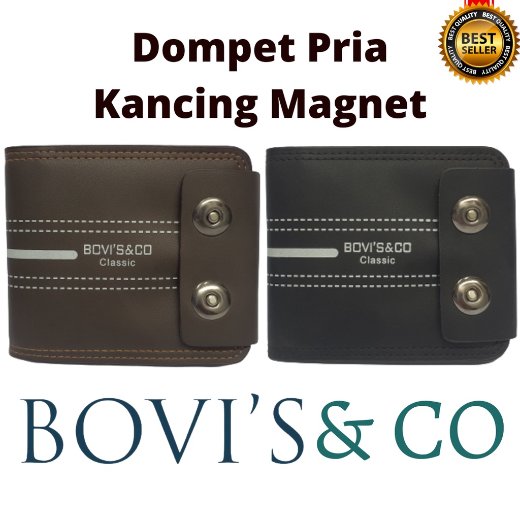 Dompet Pria Dewasa Original Ori Bovis Tipe Kancing Magnet Dua Bahan Kulit Sintetis Premium