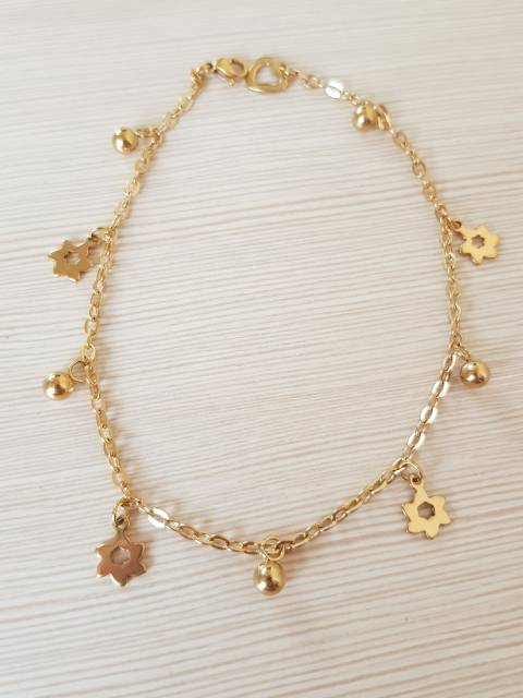 SET Gelang Tangan &amp; Kaki Titanium Gold Motif bunga