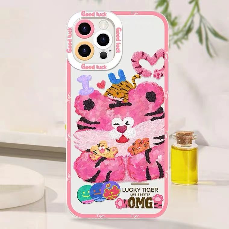 Soft Case Silikon TPU Motif Harimau Pink Untuk Iphone 12 13 SE 6 6S 7 8 Plus X XS XR 11 Pro Max