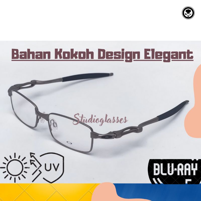 Kacamata Frame Besi Alumunium Kokoh Lensa Persegi Kotak Kecil Ada Per