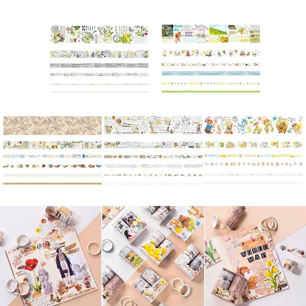 Nanas 6roll/Set Washi Tape 5model Tangan Akun Bahan Scrapbook Stiker Vintage DIY