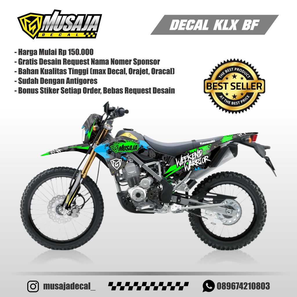 Decal KLX bf full body motif bercak biru hijau - decal stiker KLX 150 bf fullbody