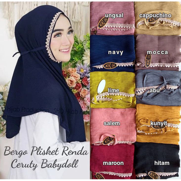 BERGO PLISKET RENDA / bergo plisket padi /plisket gelombang / plisketlidi /plisketped