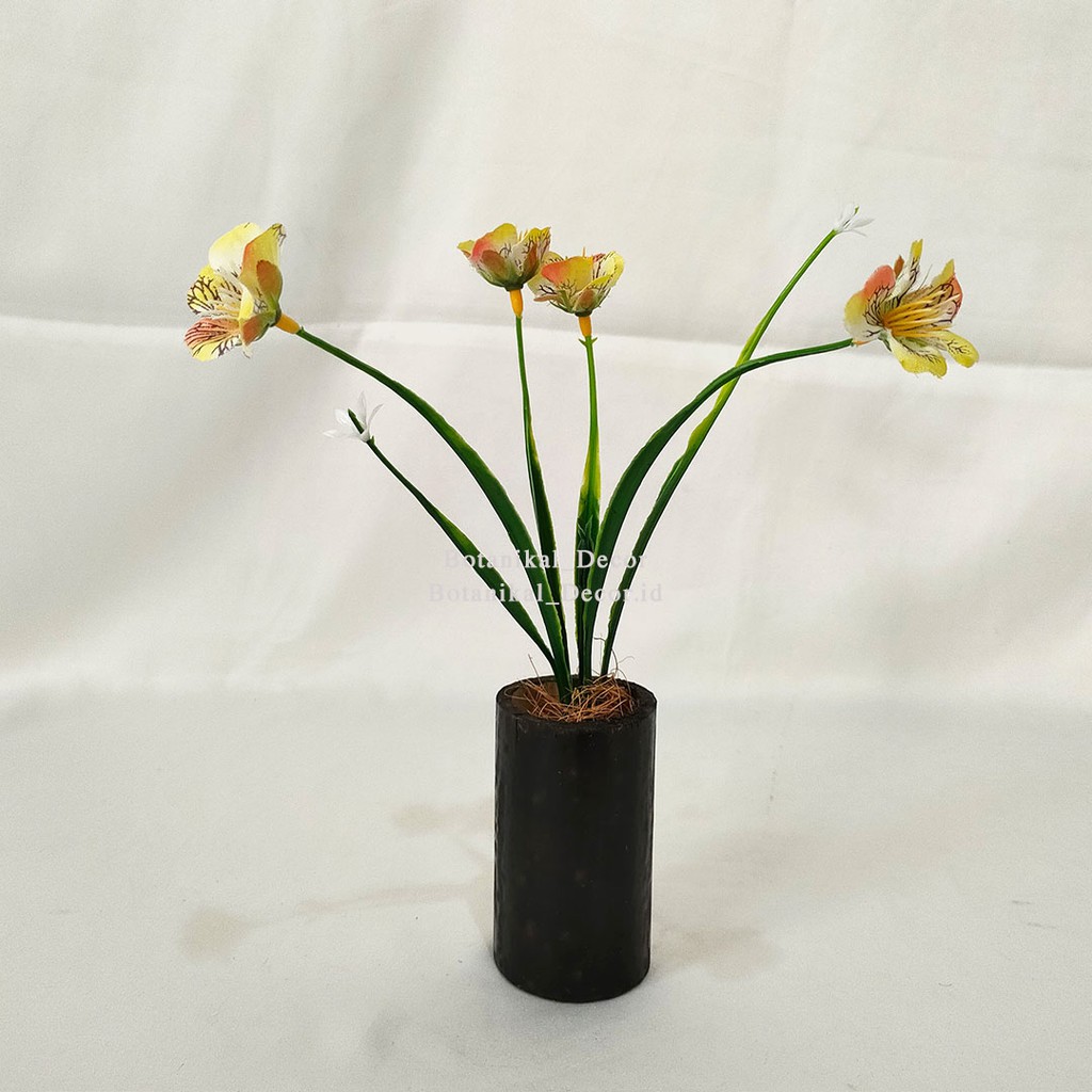 Artificial Flower Wax Bunga Plastik Palsu Imitasi Vas Pot Bamboo Bambu Hias Dekor Meja Rumah Kantor-6
