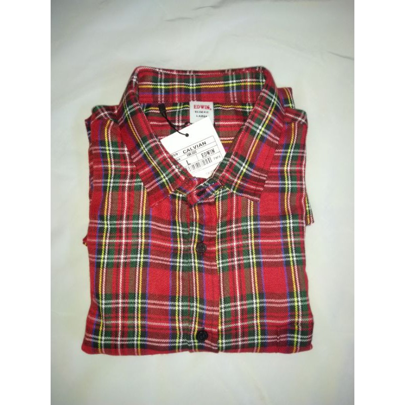 Edwin Kemeja Flanel Kotak Maroon