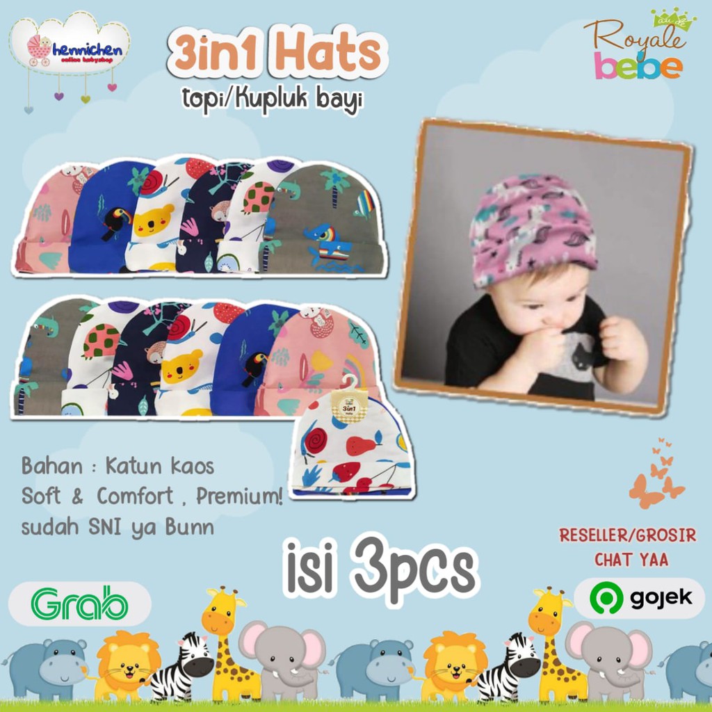 ROYALE BEBE BABY HAT TOPI BAYI KUPLUK BAYI  isi  3 Pcs