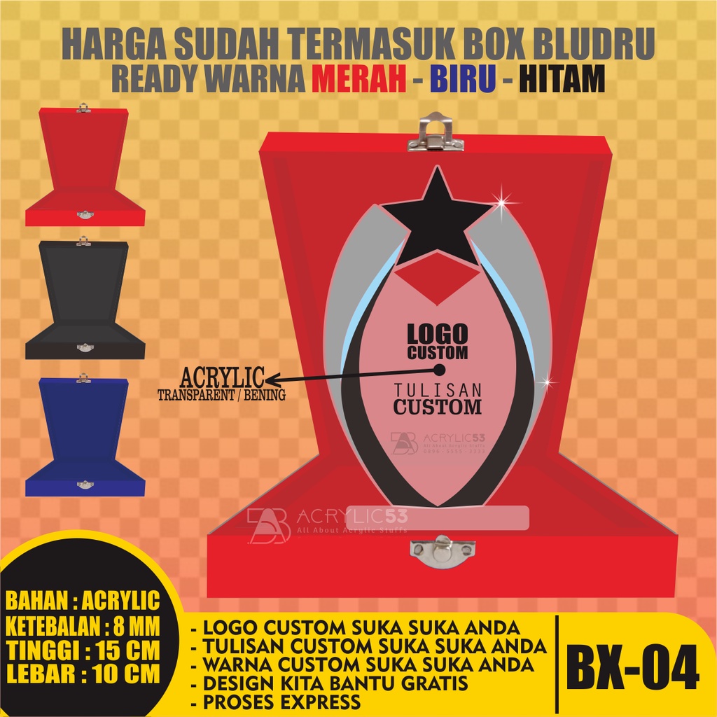 PLAKAT, PLAKAT AKRILIK, PLAKAT ACRYLIC, PLAKAT CUSTOM, VANDEL, PIAGAM PENGHARGAAN 15X10 + BOX S04