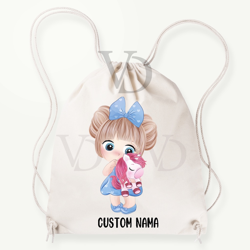 Tas Serut kanvas motif  little girl/ hampers birthday / souvenir ulang tahun