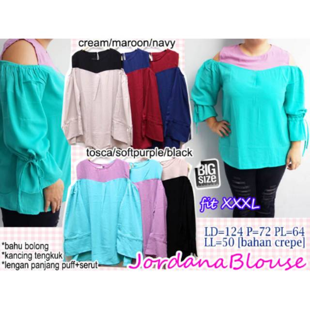 Jordana Blouse BAJU ATASAN BAHU BOLONG PANJANG POLOS BASIC SUPER JUMBO BIGSIZE PLUS SIZE XXXL 3L
