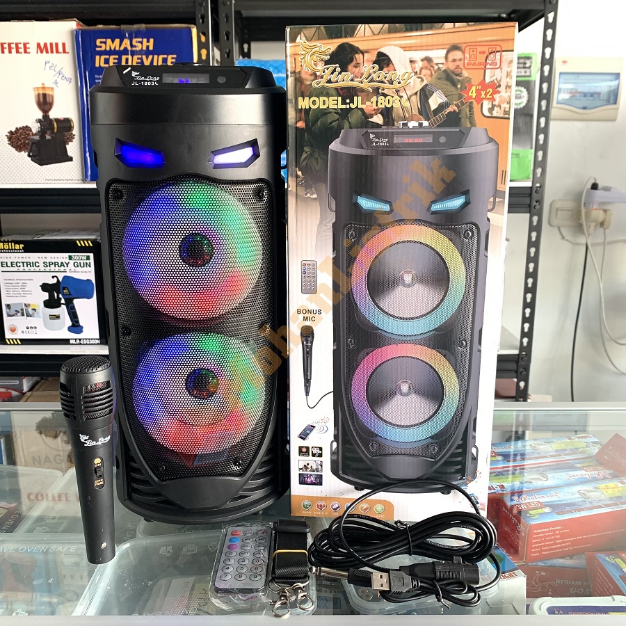 Speaker Bluetooth Portable Jinlong JL1803 BONUS Mic + Remot Super Bass Speaker Bluetooth Karaoke