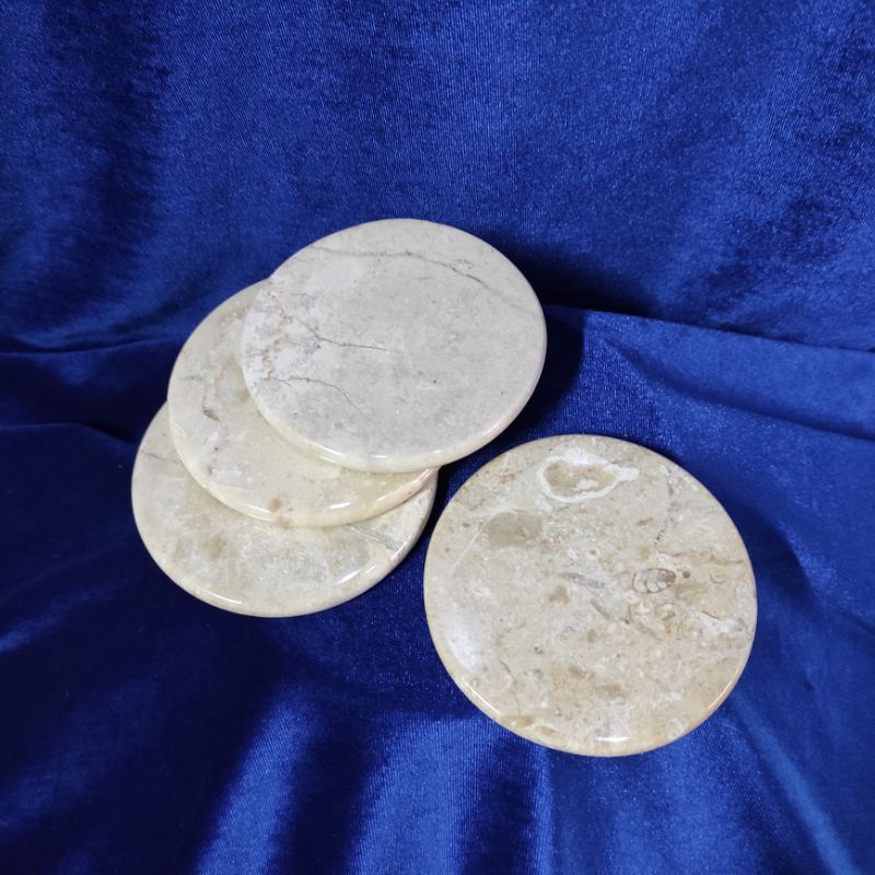 coaster & tatakan gelas bulat 10cm glossy marmer marble