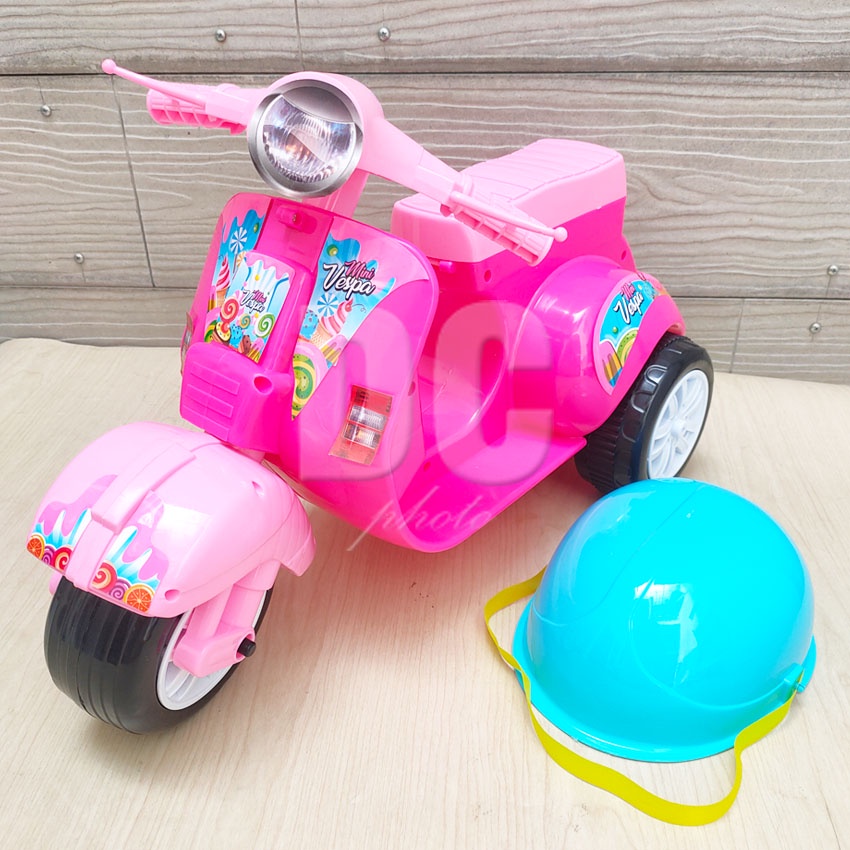 Vespa Mini Warna RANDOM FREE HELM Sepeda Anak Roda Tiga Tricycle Scooter Dorong