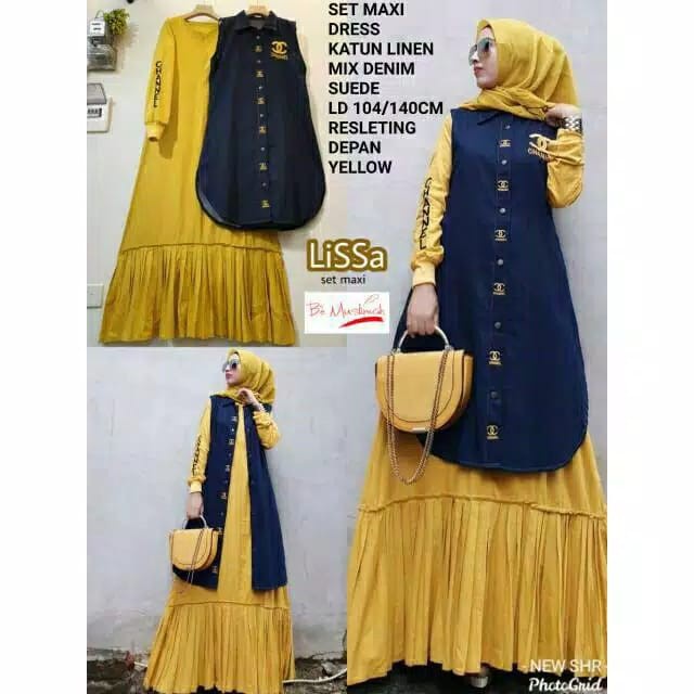 Gamis Set Terbaru Murah  Maxi-Baju Setelan Maxi Dress dan Rompi Jeans