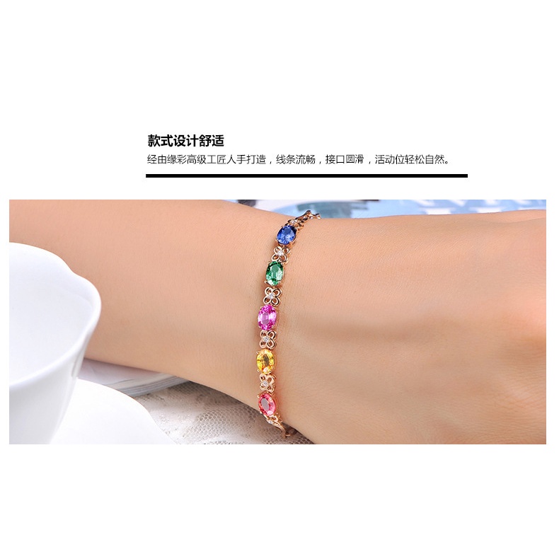 Gelang Batu Permata Warna-Warni Pelangi 18K Bahan Stainless Gaya Korea Untuk Wanita