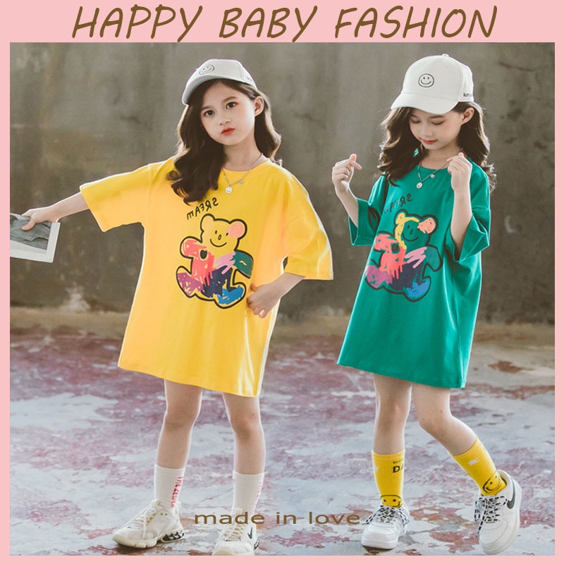 【Baru Datang!!】( 5-15Tahun) QZ-59 Baju Kaos Style Terusan Anak Perempuan IMPOR