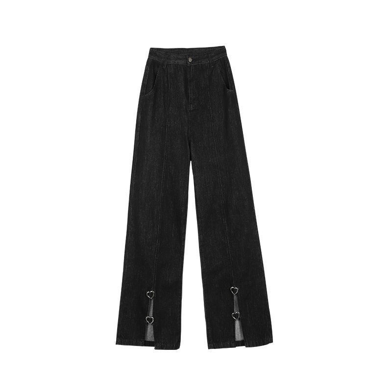 Suhao Black Slip Straight Jeans Musim Semi Baru Desain Cinta longgar Fit Baggy Wide Pants Mahasiswa