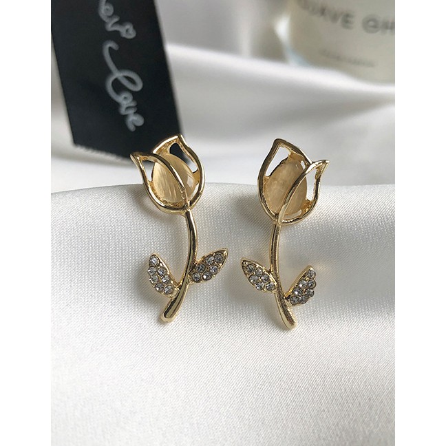 LRC Anting Tusuk Fashion Golden Tulip-set Opal Alloy Pierced K51359