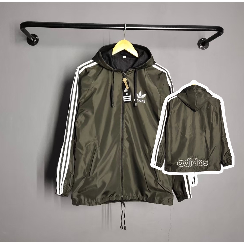 BISA COD Jaket Pria Parasut Adidas Windbreaker Army List Teks Bordir - Jaket Parasut Adidas Jumbo - Jaket Sport