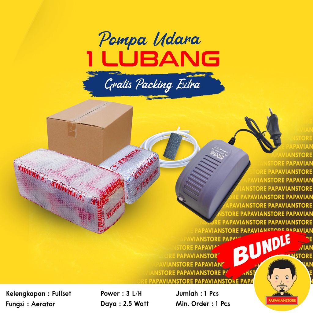 Pompa Udara Aerator Mesin Gelembung 1 2 Lubang AC Aquarium Kolam Ikan Hias Aquascape Koi Fullset Gratis Selang Air Stone Udara Air Pump Low Watt - 3 2x4 Liter Per Menit LPM Rendah Daya P030