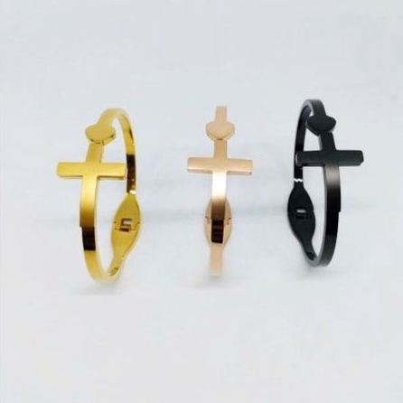 Gelang Titanium Model salib Doff anti karat selamanya