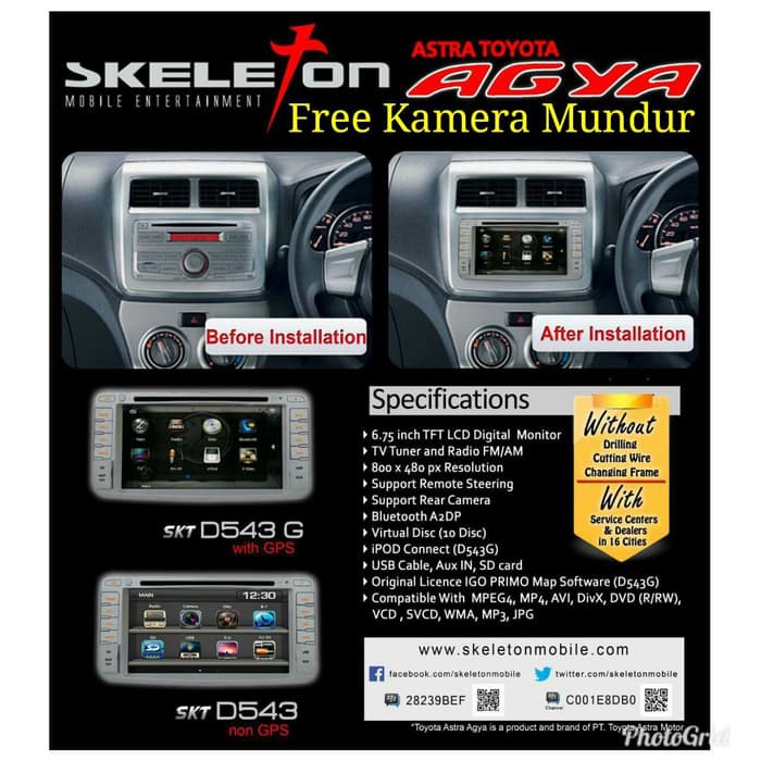 Tape Double Din AGYA OEM Skeleton SKT-D543 NON GPS Garansi Resmi