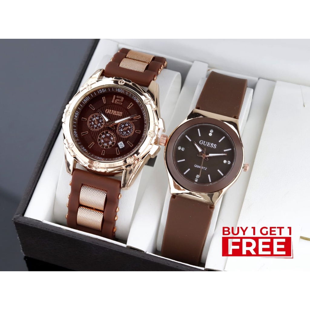 BUY 1 GET 1 FREE✅ Jam tangan wanita Guess Strap karet Free batrai