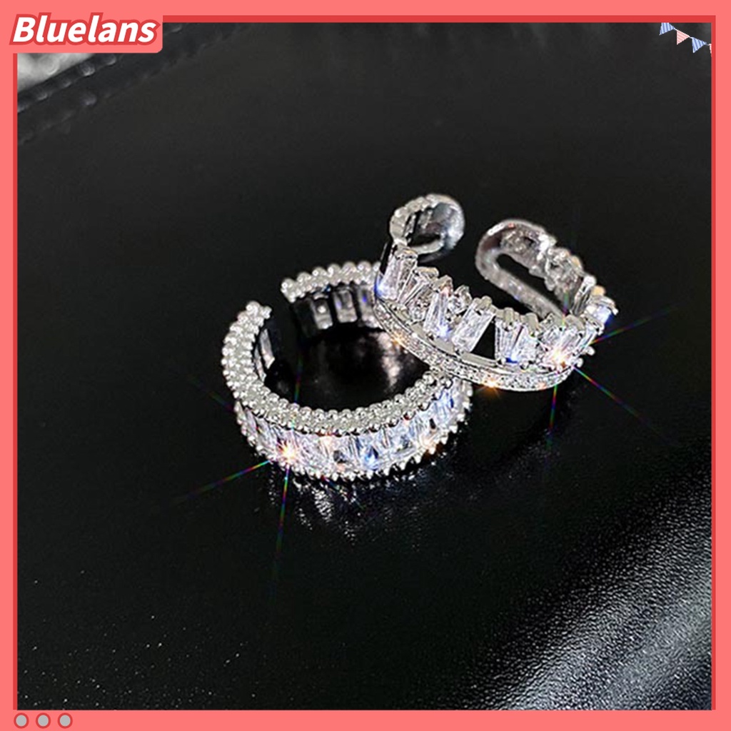 Cincin Berlian Imitasi Double Layer Model Terbuka Adjustable Untuk Wanita