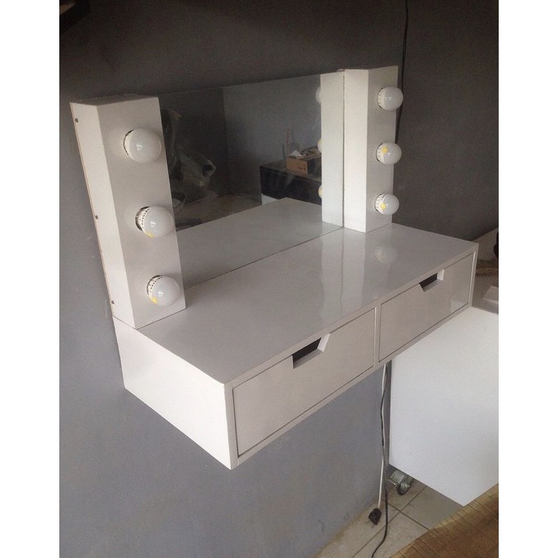 meja rias (free packing kayu ) gantung lampu artis Vanity mirror murah rak make up tempat make up