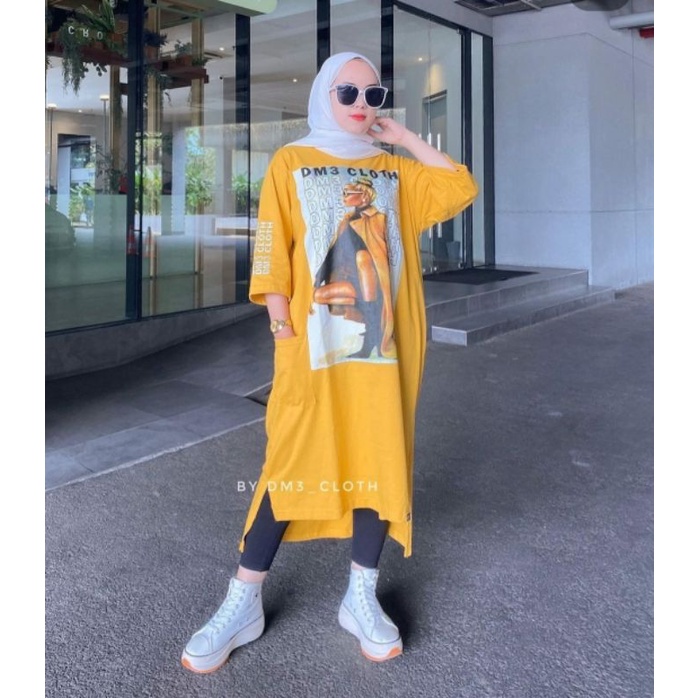 Midi Dress Long Tunik Original DM3 Cloth Bahan Cotton Combed 20s Tebal Terbaru 2022 Terlaris Girl Mo