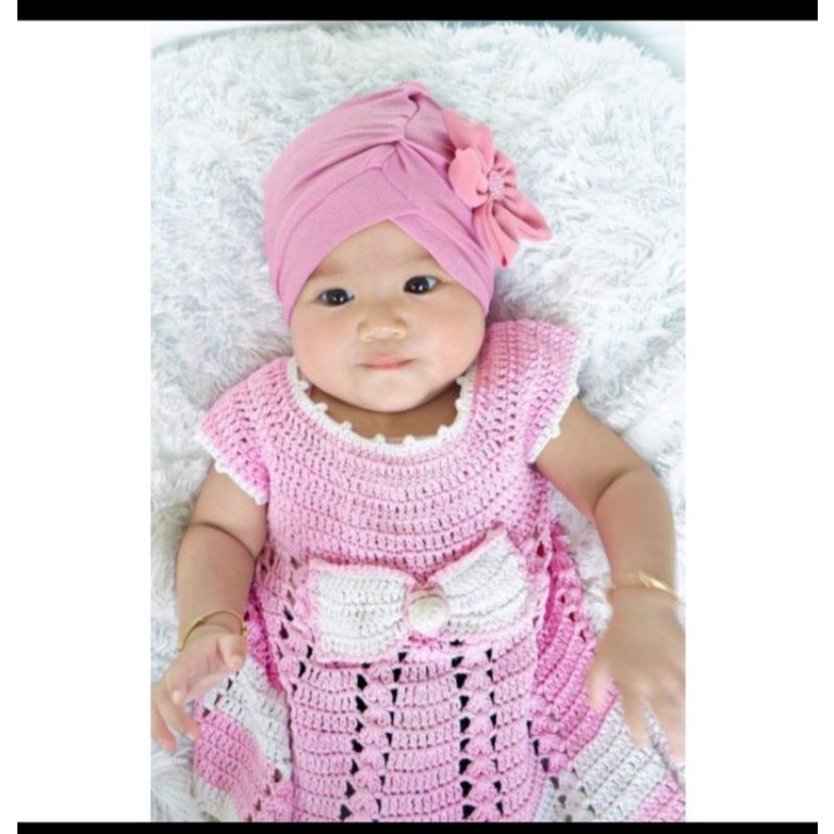 turban anak milea/ciput bayi bunga kancing 0-3thn