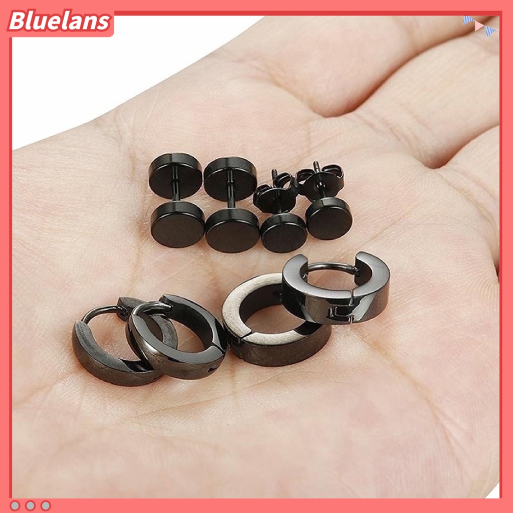 Bluelans 4 Pairs Earrings Set Safe Popular Stainless Steel Stainless Steel Dumbbell Ear Stud for Men