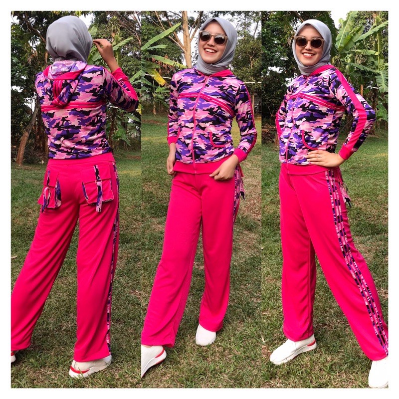 Setelan olahraga army pink baju senam olahraga motif Setelan olahraga army pink baju senam olahraga motif
