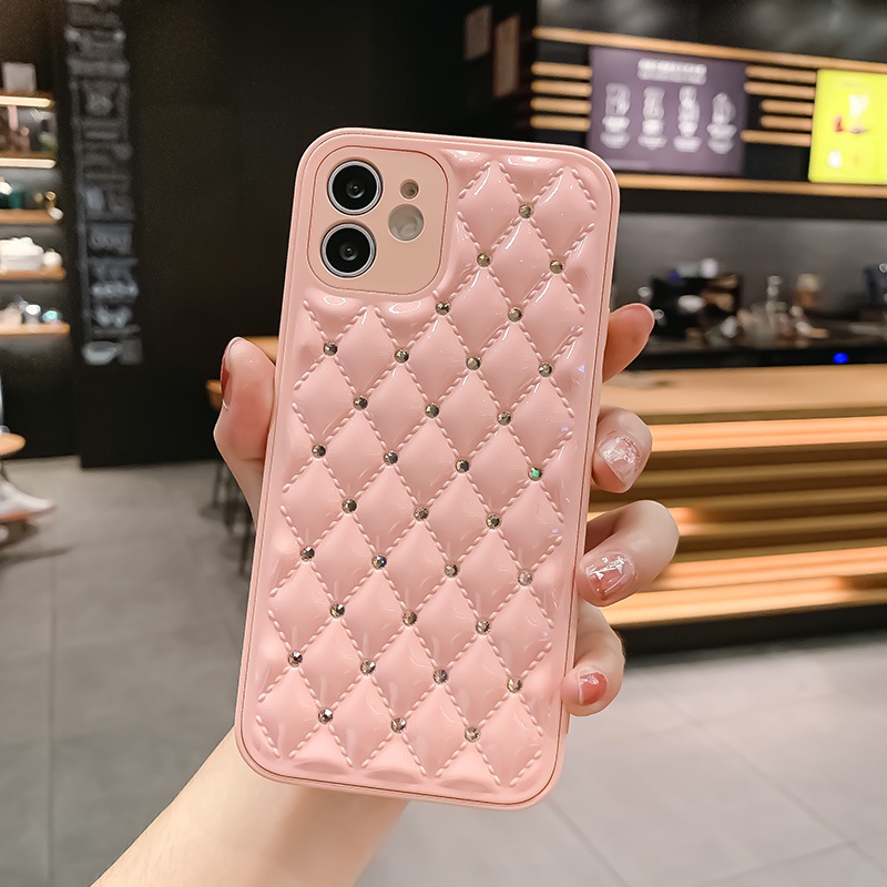 Geometric Glitter Diamond Phone Case for iPhone 11 12 Pro Max 12 X XS Max 8 7 Plus XR 11 Pro Glitter Leather Texture Back Cover