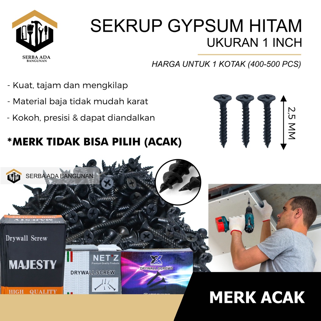 [COD] Sekrup gypsum drywall skrup kg 1in 1,25in 1,5in dan 2in / skrup hitam super tajam ulir wall