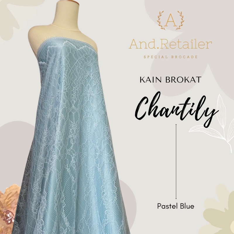 Bahan Kebaya Per panel 2,5m Lace Chantily Shantily Warna Biru Pastel Biru Muda Wardah Semi France Pr