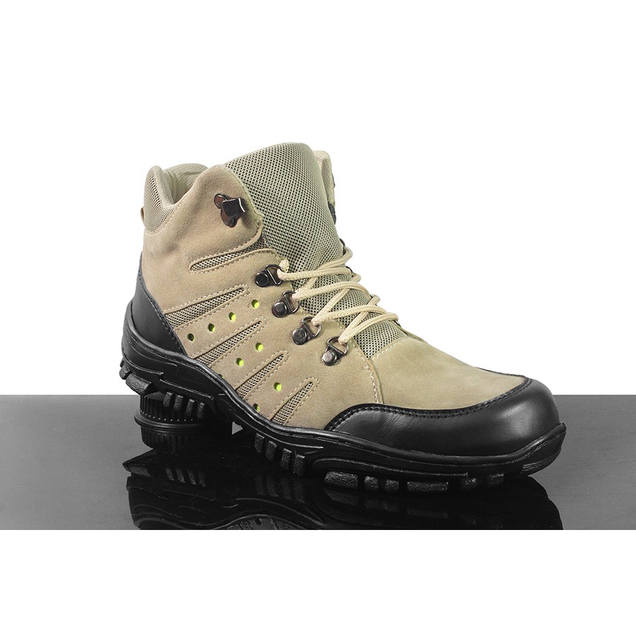 Sepatu Safety Boots Pria Crocodile Macan Cream PDL Bots Septi Ujung Besi Hiking Outdoor Tacking Cowo