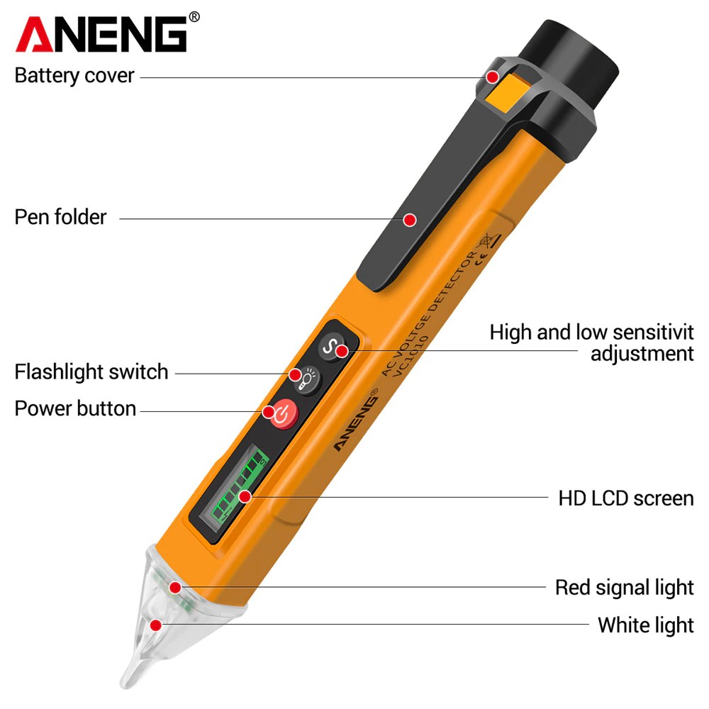 ANENG Tester Pen Non Contact AC Voltage Alert Detector 12V-1000V - VC1010 - Red