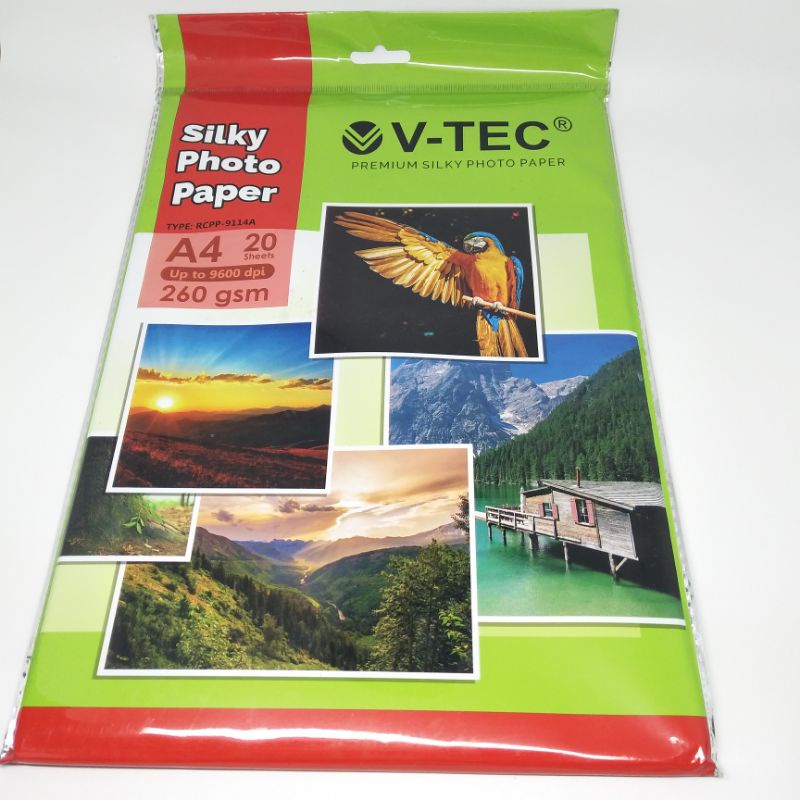 

Kertas Foto / Silky Photo Paper A4 V-TEC 260 gsm (1 Pak 20 Sheet / Lembar) / Kertas Silky Foto V-Tec Doff